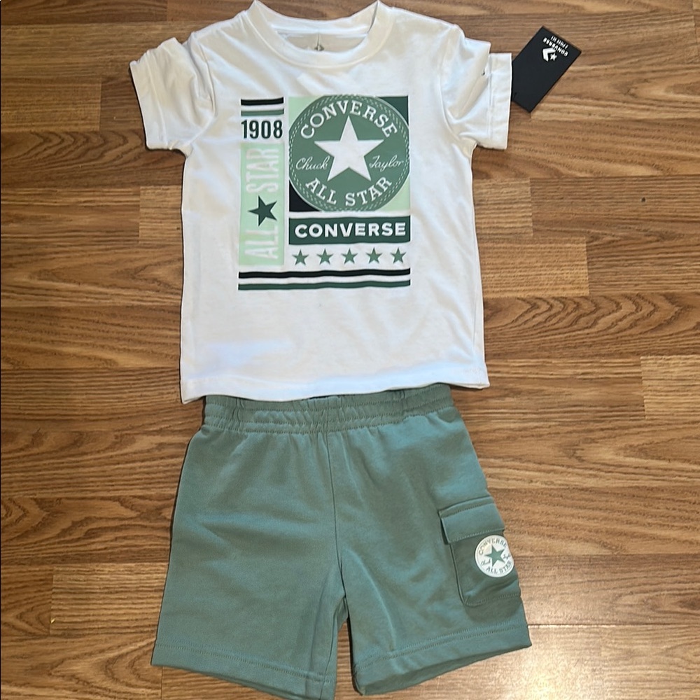 Converse All Star White and Green Toddler Outfit